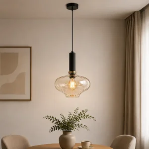 ANTIQUE BRASS BLACK GLASS GLOBE PENDANT LIGHT