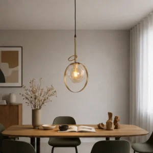 ANTIQUE BRASS RING GLASS GLOBE PENDANT LIGHT