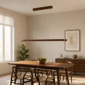 ANTIQUE BRASS & WOOD LINEAR LED PENDANT LIGHT