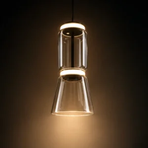 BLACK GLASS & ACRYLIC CYLINDRICAL PENDANT LIGHT
