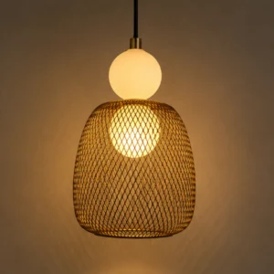 MATTE GOLD WOOD & GLASS PENDANT LIGHT