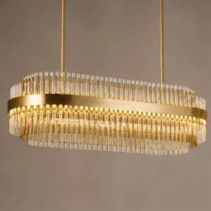 MODERN ANTIQUE BRASS OVAL CRYSTAL CHANDELIER