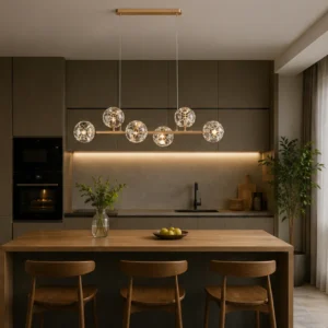 MODERN FRENCH GOLD CRYSTAL LINEAR CHANDELIER