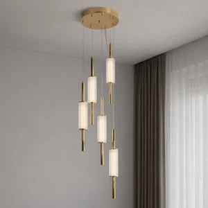 MODERN FRENCH GOLD MULTI PENDANT CHANDELIER