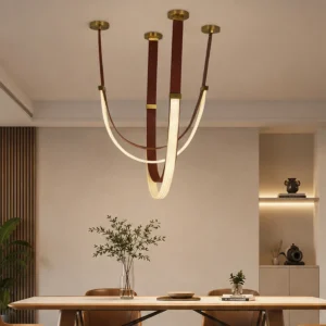 ANTIQUE BRASS LEATHER BELT LOOP PENDANT LIGHT
