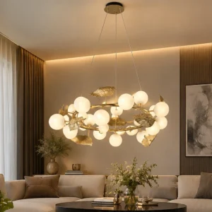 CHAMPAGNE STEEL & GLASS LINEAR HANGING LIGHT