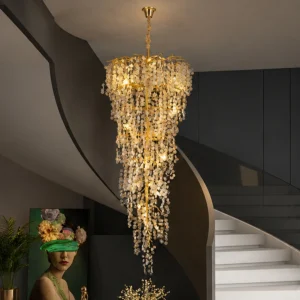 GOLD CASCADING GLASS BEAD CHANDELIER